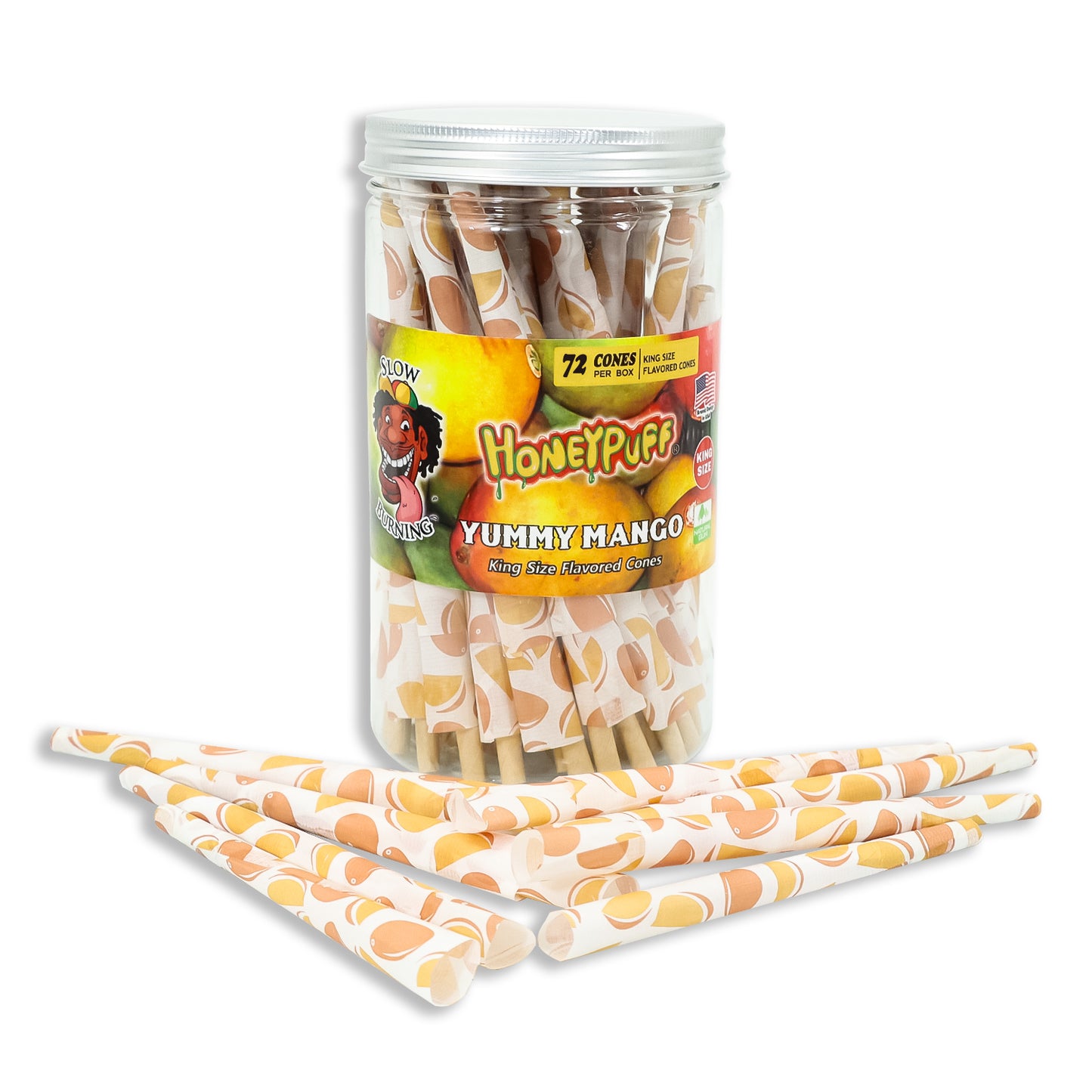 HONEYPUFF Mango Flavor Pre Rolled Cones, King Size Pre Rolled Rolling Paper with Tips, Slow Burning Papers (72 PCS)