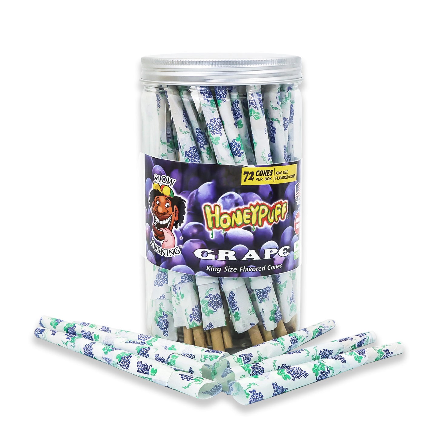 HONEYPUFF Grape Flavor Pre Rolled Cones, King Size Pre Rolled Rolling Paper with Tips, Slow Burning Papers (72 PCS)