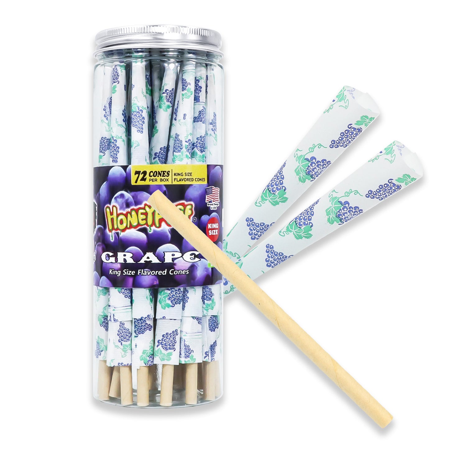 HONEYPUFF Grape Flavor Pre Rolled Cones, King Size Pre Rolled Rolling Paper with Tips, Slow Burning Papers (72 PCS)