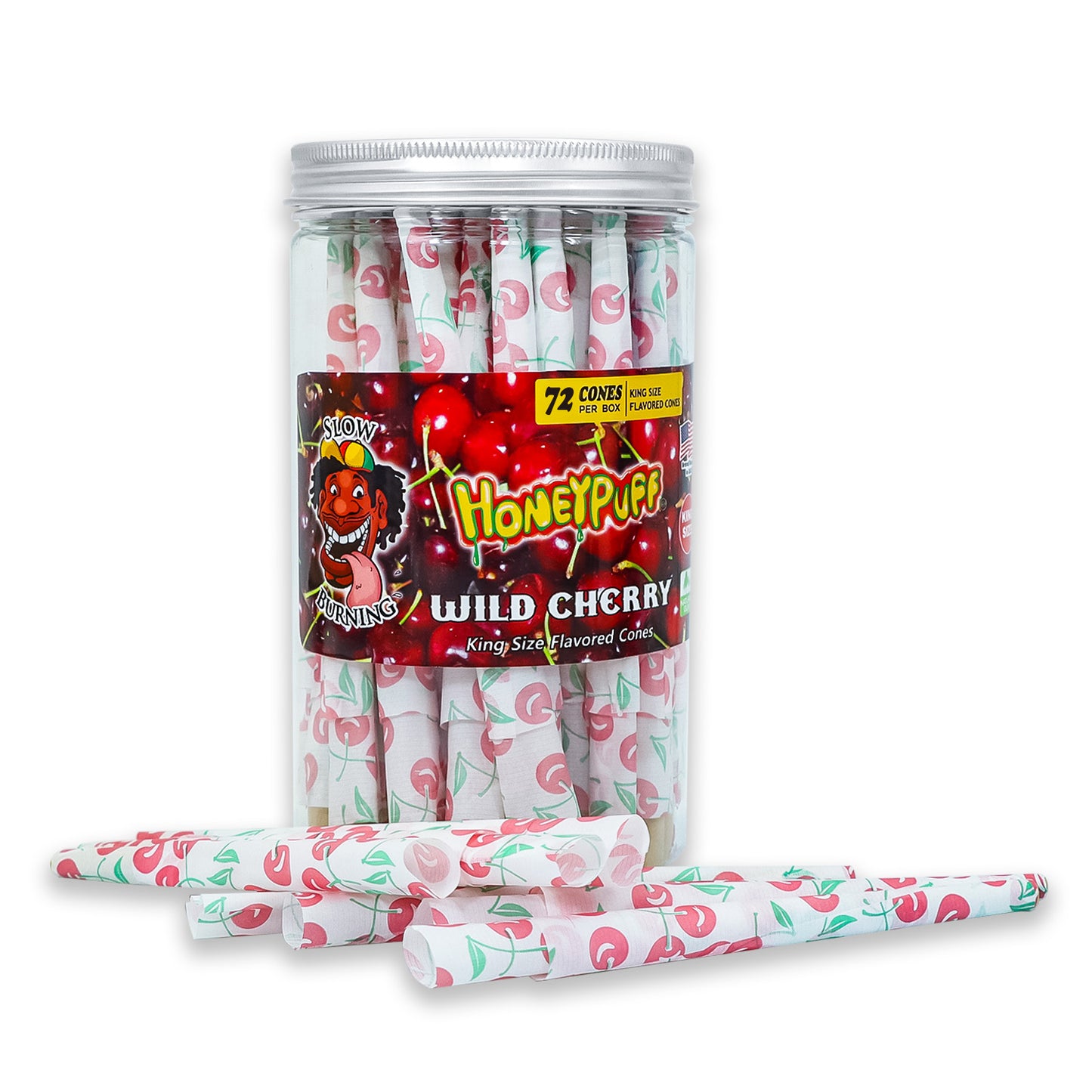 HONEYPUFF Cherry Flavor Pre Rolled Cones, King Size Pre Rolled Rolling Paper with Tips, Slow Burning Papers (72 PCS)