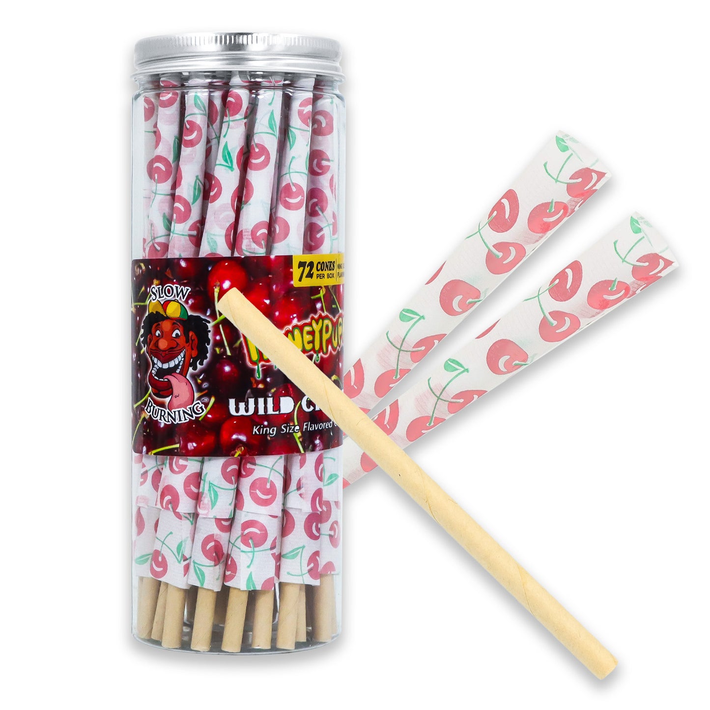 HONEYPUFF Cherry Flavor Pre Rolled Cones, King Size Pre Rolled Rolling Paper with Tips, Slow Burning Papers (72 PCS)