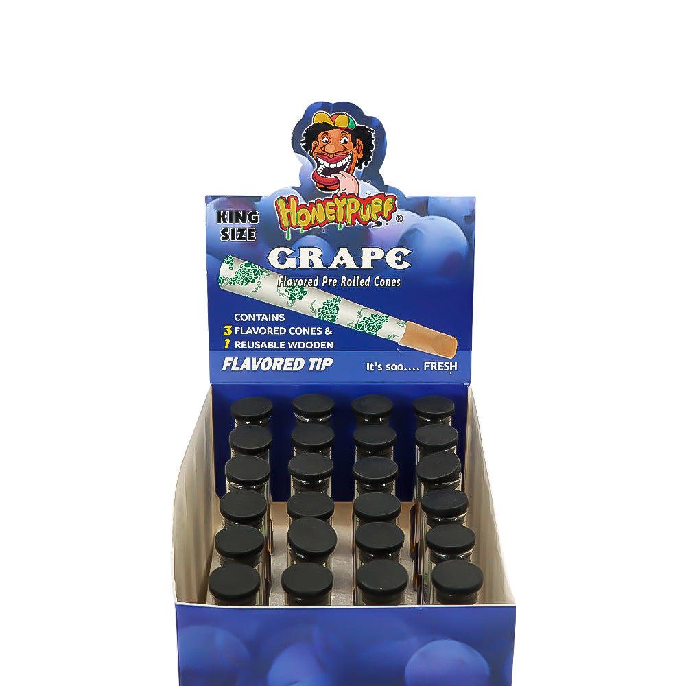 HONEYPUFF Grape Flavors Pre Rolled Cones With Wood Tips, King Size Rolling Paper & Glass Cigarette Holder Slow Burning Rolling Cones
