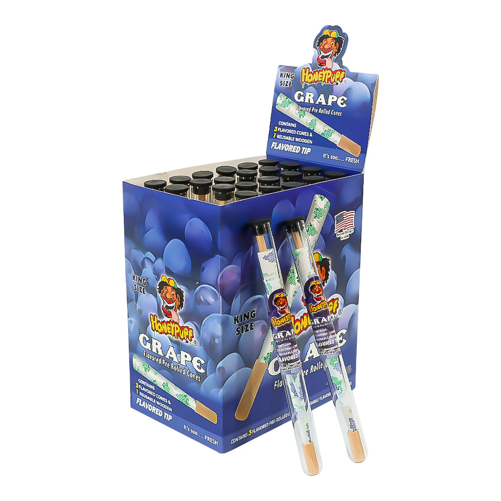 HONEYPUFF Grape Flavors Pre Rolled Cones With Wood Tips, King Size Rolling Paper & Glass Cigarette Holder Slow Burning Rolling Cones