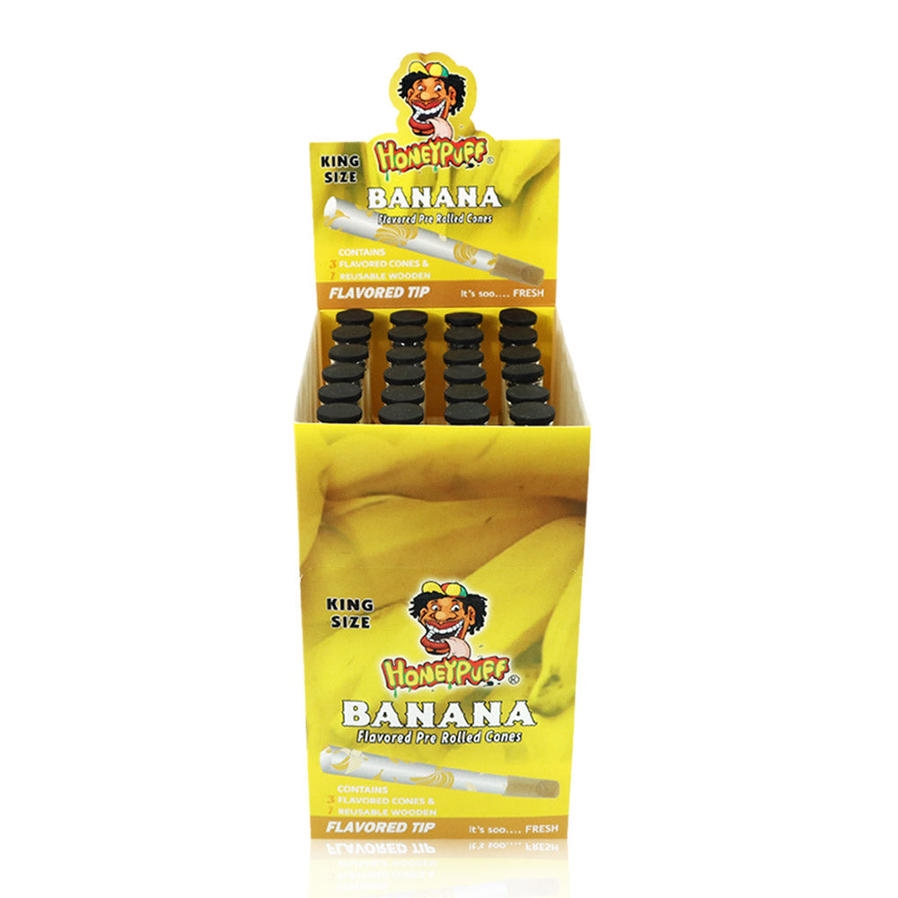 HONEYPUFF Banana Flavors Pre Rolled Cones With Wood Tips, King Size Rolling Paper & Glass Cigarette Holder Slow Burning Rolling Cones