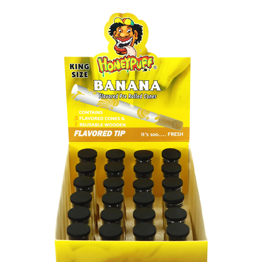 HONEYPUFF Banana Flavors Pre Rolled Cones With Wood Tips, King Size Rolling Paper & Glass Cigarette Holder Slow Burning Rolling Cones
