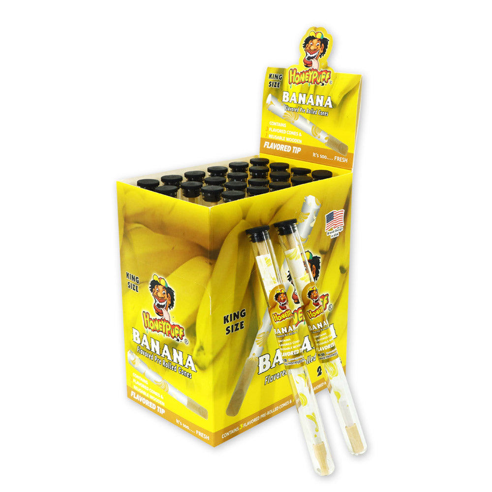 HONEYPUFF Banana Flavors Pre Rolled Cones With Wood Tips, King Size Rolling Paper & Glass Cigarette Holder Slow Burning Rolling Cones