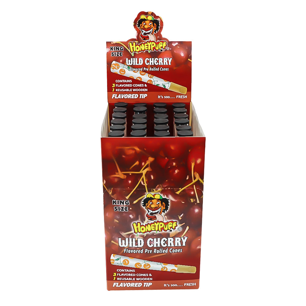 HONEYPUFF Cherry Flavors Pre Rolled Cones With Wood Tips, King Size Rolling Paper & Glass Cigarette Holder Slow Burning Rolling Cones