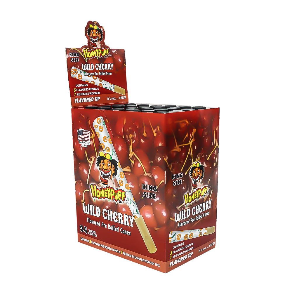 HONEYPUFF Cherry Flavors Pre Rolled Cones With Wood Tips, King Size Rolling Paper & Glass Cigarette Holder Slow Burning Rolling Cones
