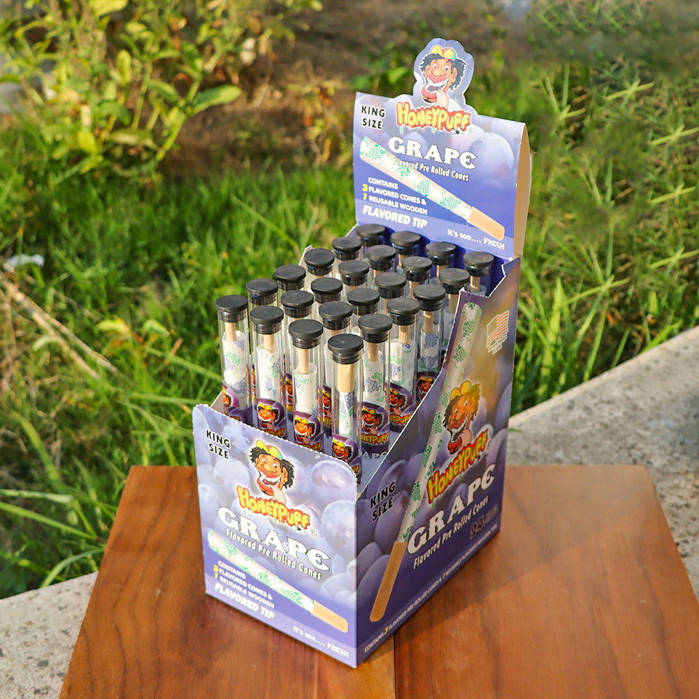 HONEYPUFF Grape Flavors Pre Rolled Cones With Wood Tips, King Size Rolling Paper & Glass Cigarette Holder Slow Burning Rolling Cones
