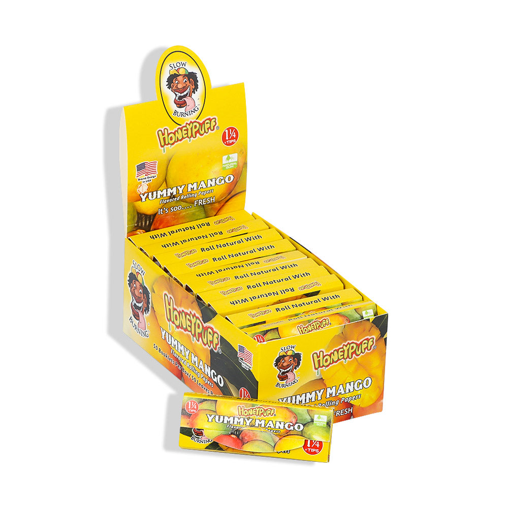 HONRYPUFF Mango Flavored Rolling Papers with Rolling Tips, 1 1/4 Size Cigarette Rolling Paper, Natural Rolling Paper, 50 PCS