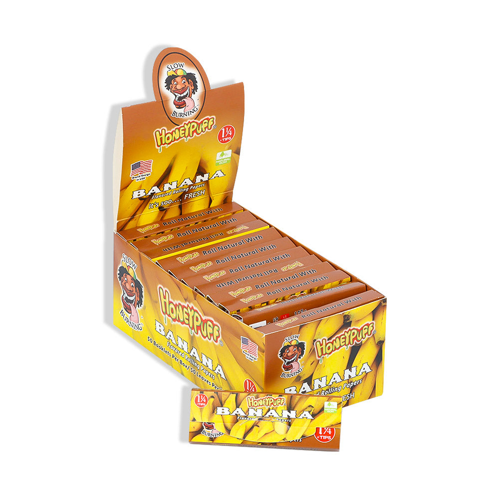 HONEYPUFF 1 1/4 Size Banana Flavored Rolling Papers, Slow Burning Cigarette Rolling Papers (32 PCS)