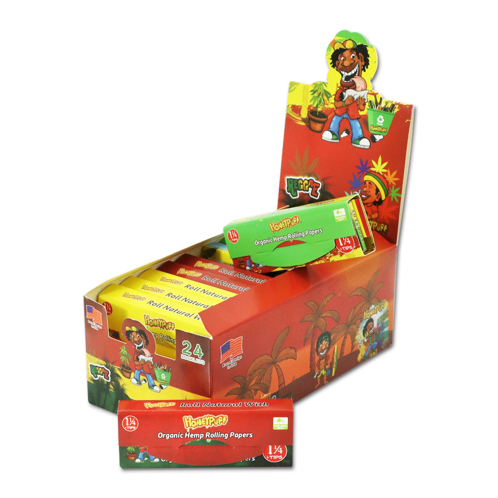 HONEYPUFF Rasta Style Rolling Papers with Rolling Tips, 1 1/4 Size Rolling Paper, Natural Slow Burning Papers, 50 PCS