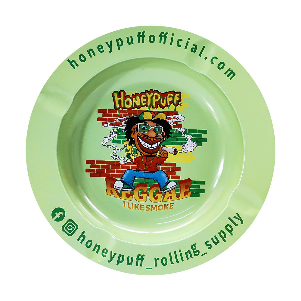 HONEYPUFF Green Tinplate Metal Ashtray, Mini Size Ash Tray with Cigarette Holder, Easy Clean Metal Cigarette Ashtray & Portable