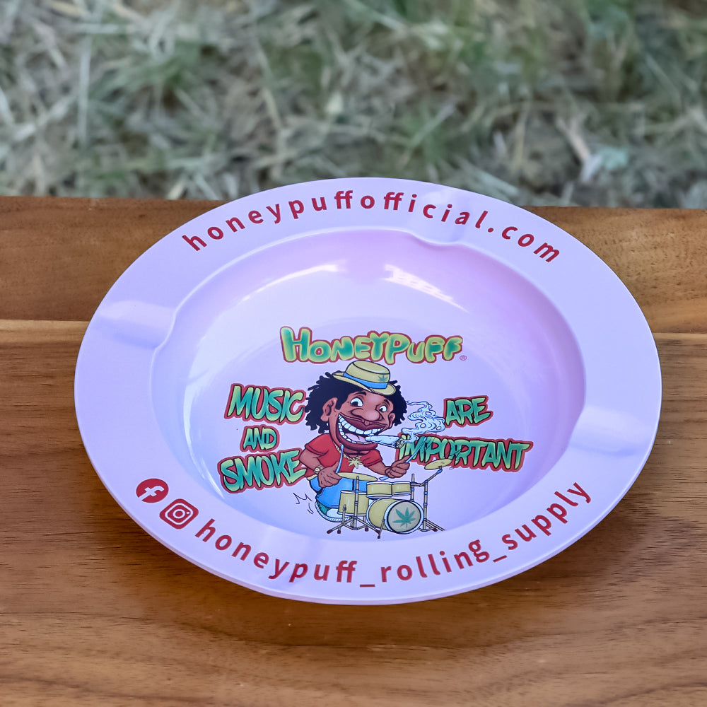 HONEYPUFF Pink Tinplate Metal Ashtray, Mini Size Ash Tray with Cigarette Holder, Easy Clean Metal Cigarette Ashtray & Portable