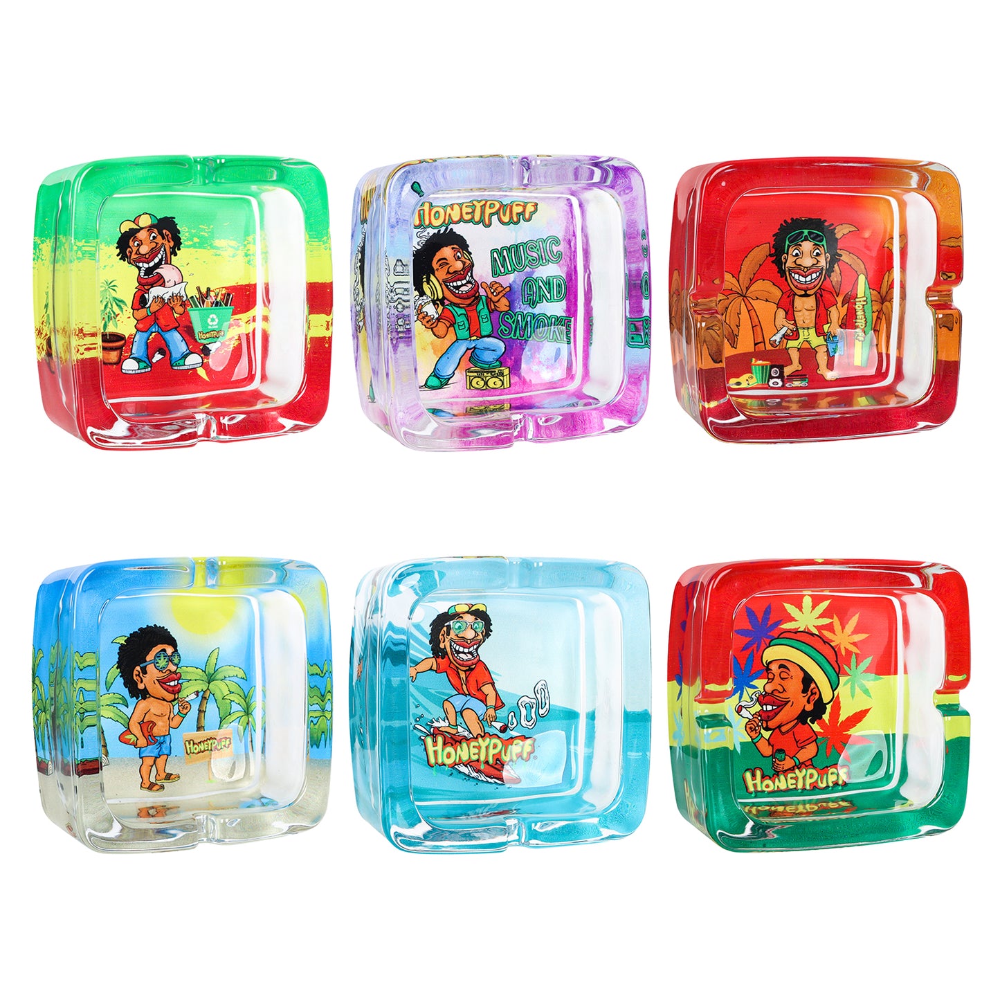 HONEYPUFF 92 mm Glass Ashtray, Square Shape Ash Tray with Cigarette Holder, Decorate Cigarette Ashtray & Easy Clean, 6 PCS