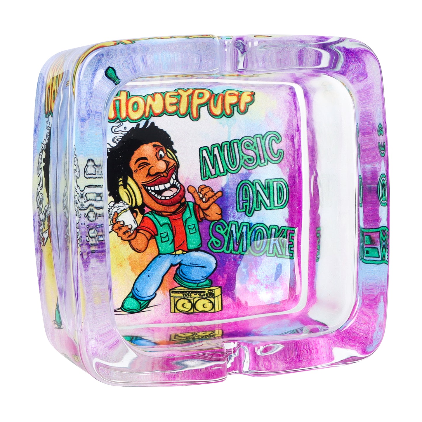 HONEYPUFF 92 mm Glass Ashtray, Square Shape Ash Tray with Cigarette Holder, Decorate Cigarette Ashtray & Easy Clean, 6 PCS