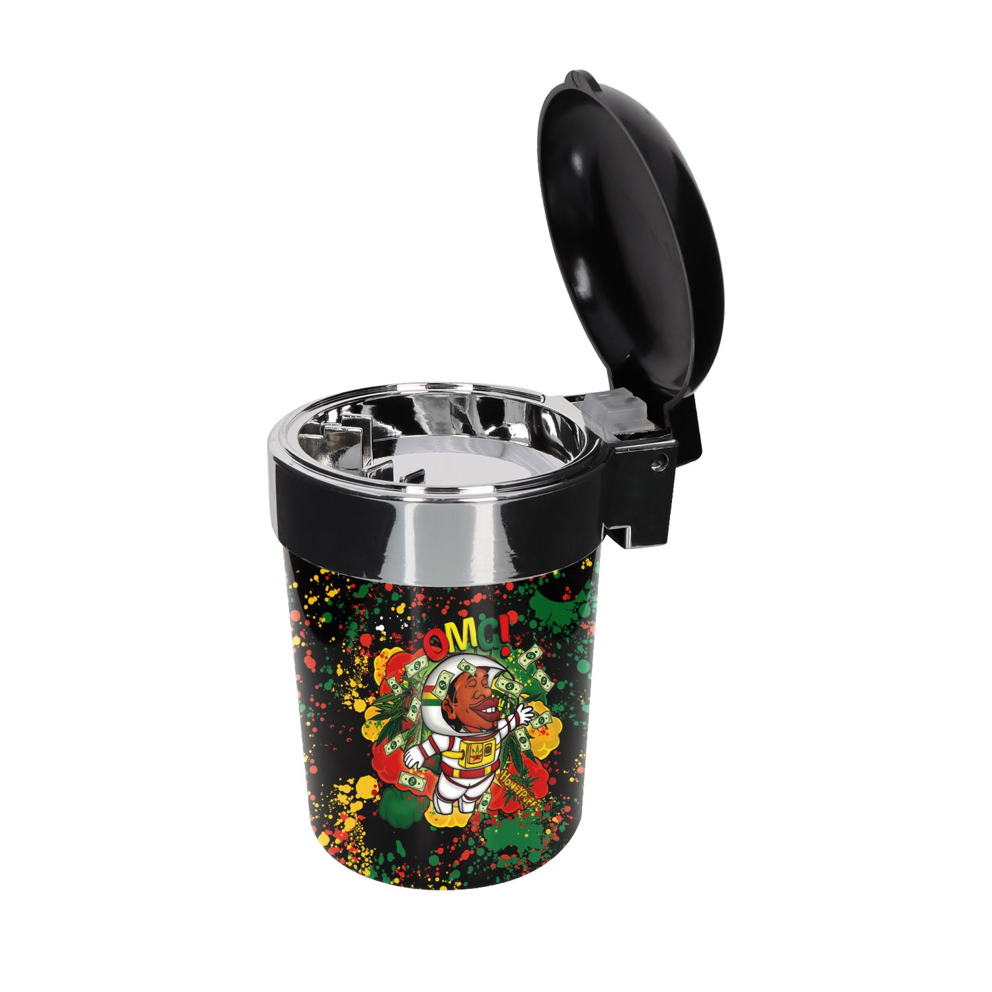 HONEYPUFF Flip Plastic Ashtray, Black Big Storage Jar Ash Tray, Easy Clean Cigarette Ashtray, 6 PCS / Box