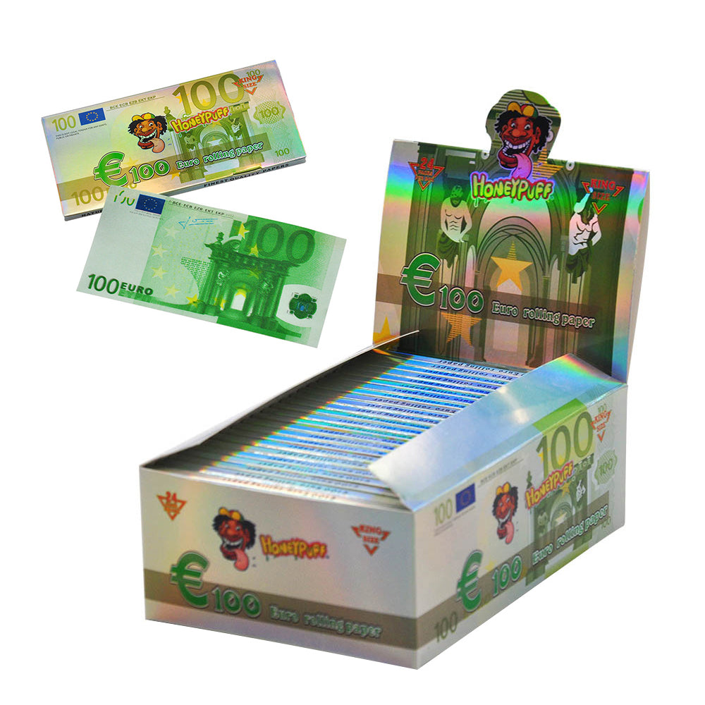 HONEYPUFF 100 Euro Pre Rolled Cigarette Rolling Papers, King Size Rolling Papers, Thin Slow Burning Rolling Paper, 24 Pieces