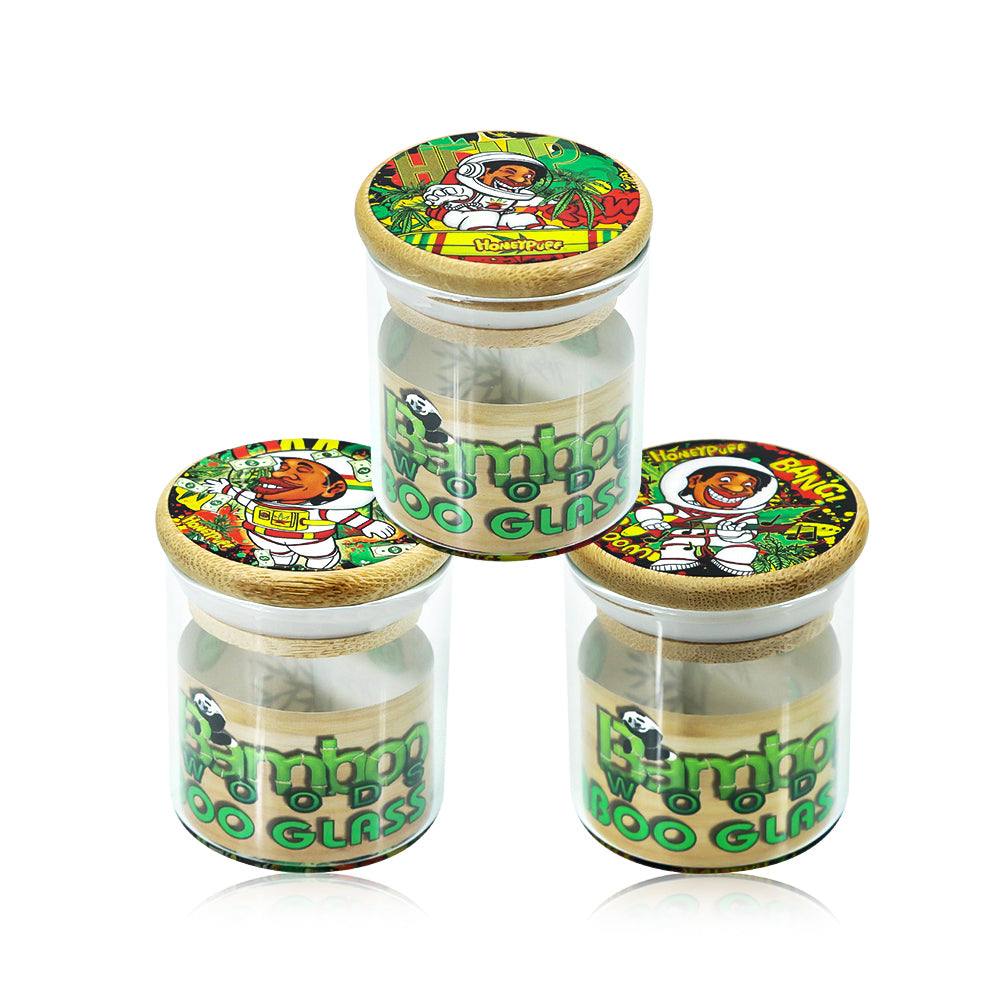 Honeypuff Herb Glass Jar Sticker Empty Storage Container Herb Glass Jar With Bamboo Lid