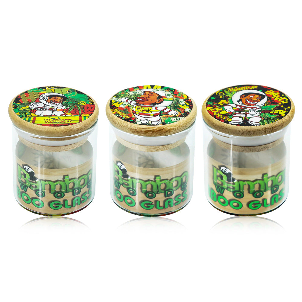 Honeypuff Herb Glass Jar Sticker Empty Storage Container Herb Glass Jar With Bamboo Lid