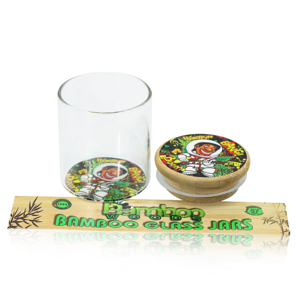 Honeypuff Herb Glass Jar Sticker Empty Storage Container Herb Glass Jar With Bamboo Lid