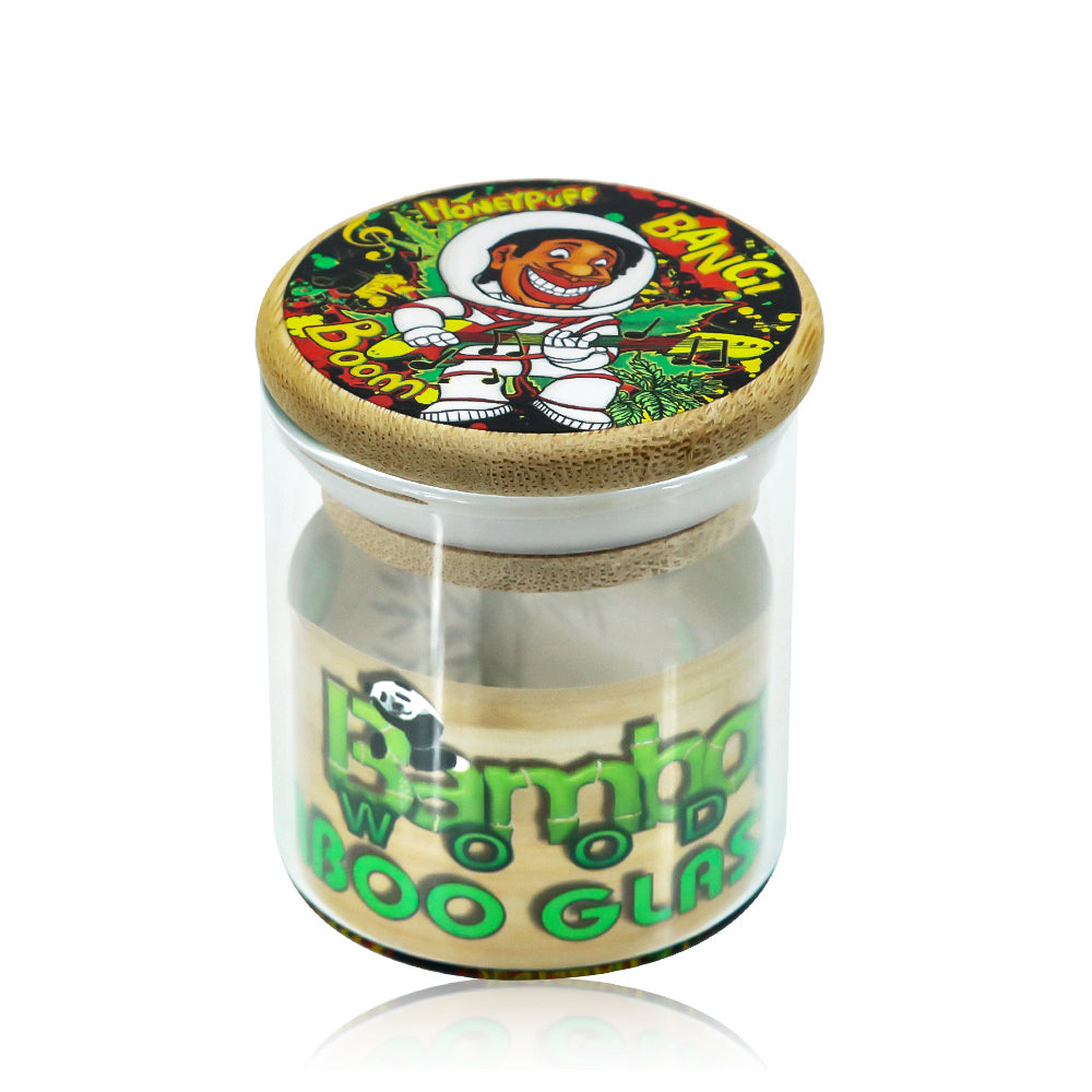 Honeypuff Herb Glass Jar Sticker Empty Storage Container Herb Glass Jar With Bamboo Lid