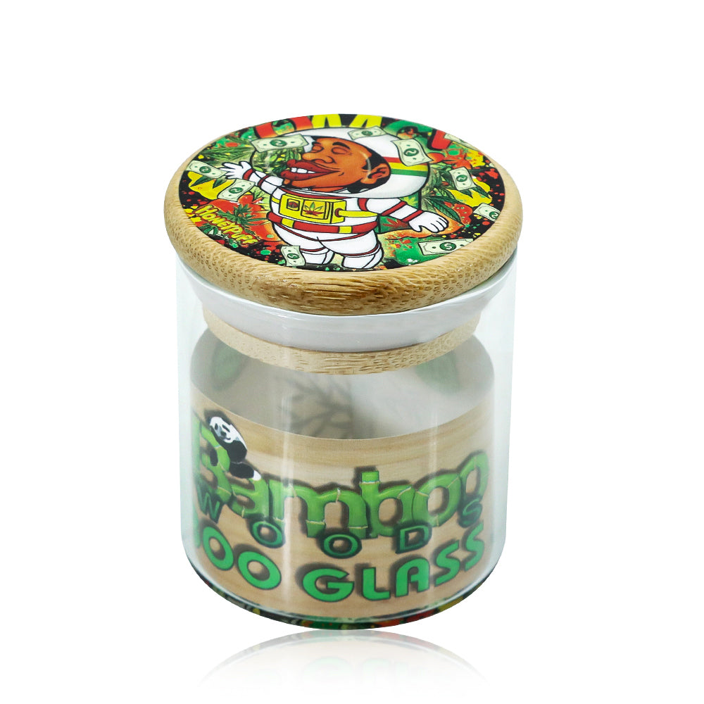Honeypuff Herb Glass Jar Sticker Empty Storage Container Herb Glass Jar With Bamboo Lid