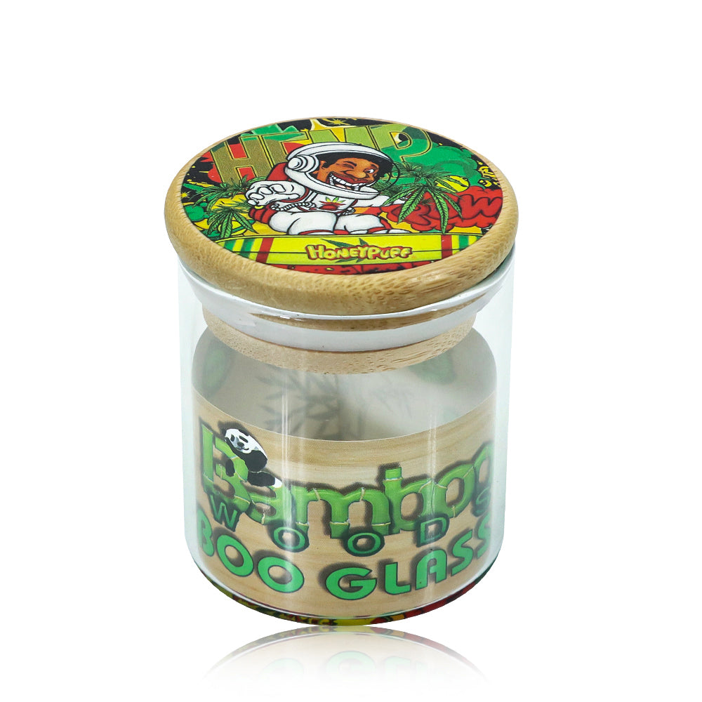 Honeypuff Herb Glass Jar Sticker Empty Storage Container Herb Glass Jar With Bamboo Lid