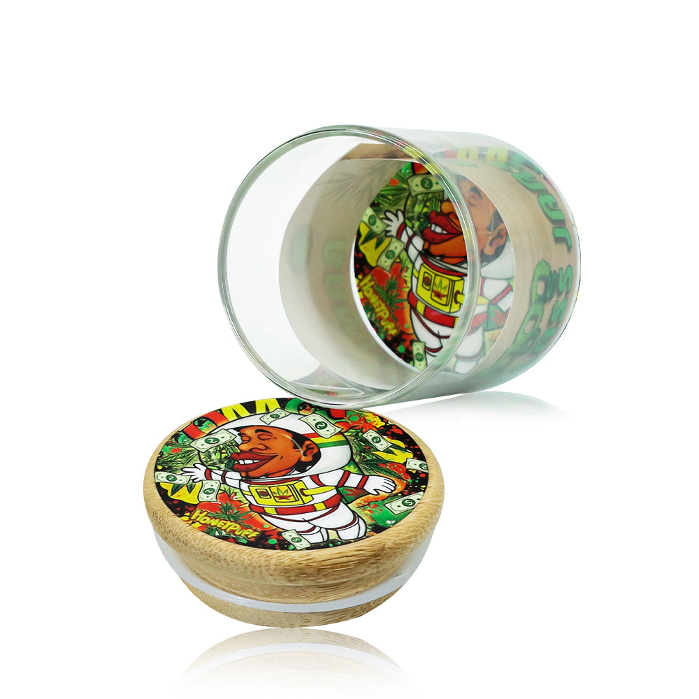 Honeypuff Herb Glass Jar Sticker Empty Storage Container Herb Glass Jar With Bamboo Lid