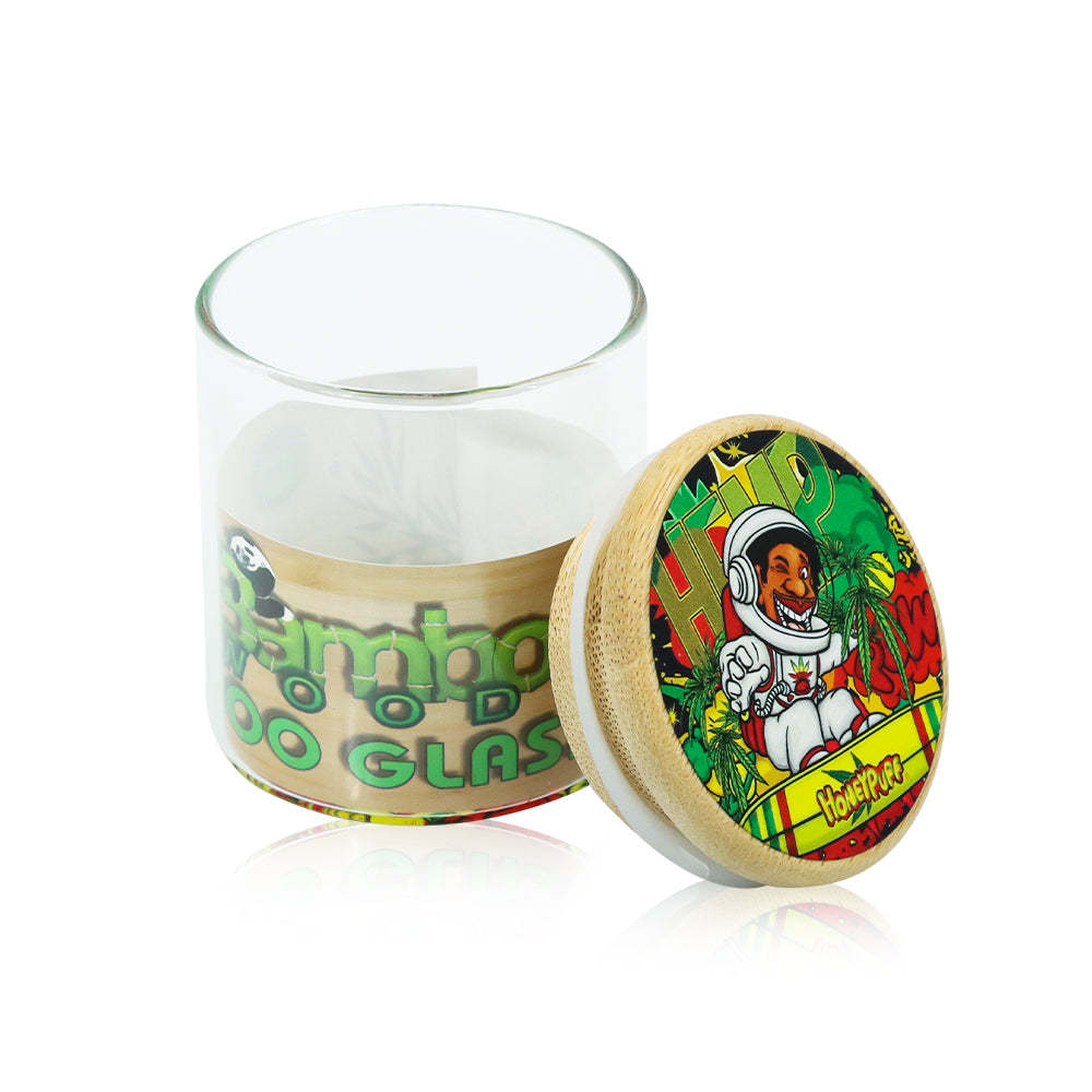 Honeypuff Herb Glass Jar Sticker Empty Storage Container Herb Glass Jar With Bamboo Lid