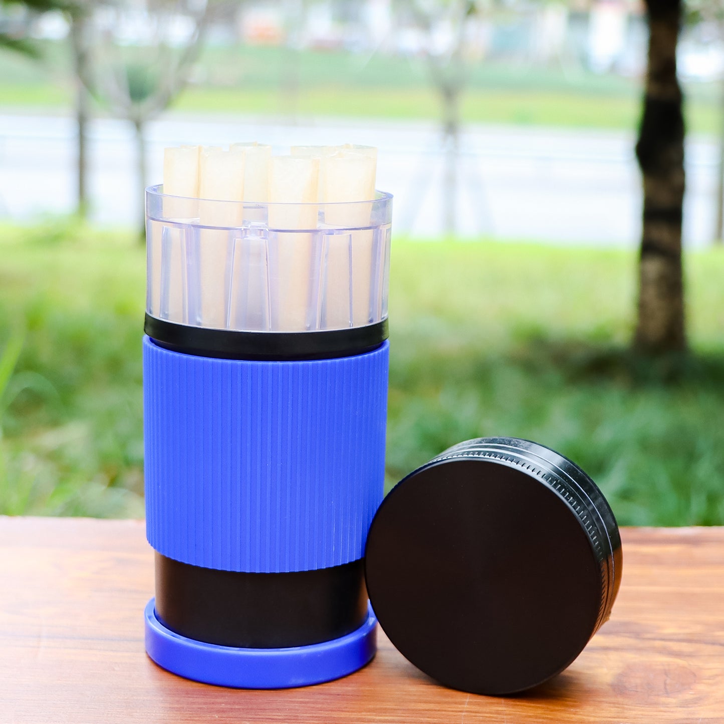 HONEYPUFF Plastic Herb Grinder With Cone Pre Rolled Cones Holder, 70 mm 5 Lay Smoker Grinders