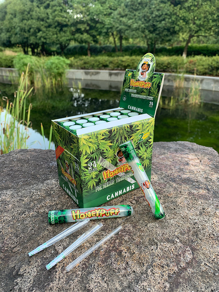 HONEYPUFF-Vorgerollte Tüten mit Cannabisgeschmack, durchsichtige Zigarettenpapiere, vorgerollte Zigarettenpapiere der Größe 1 1/4 mit Tips, 2 Stück pro Tube