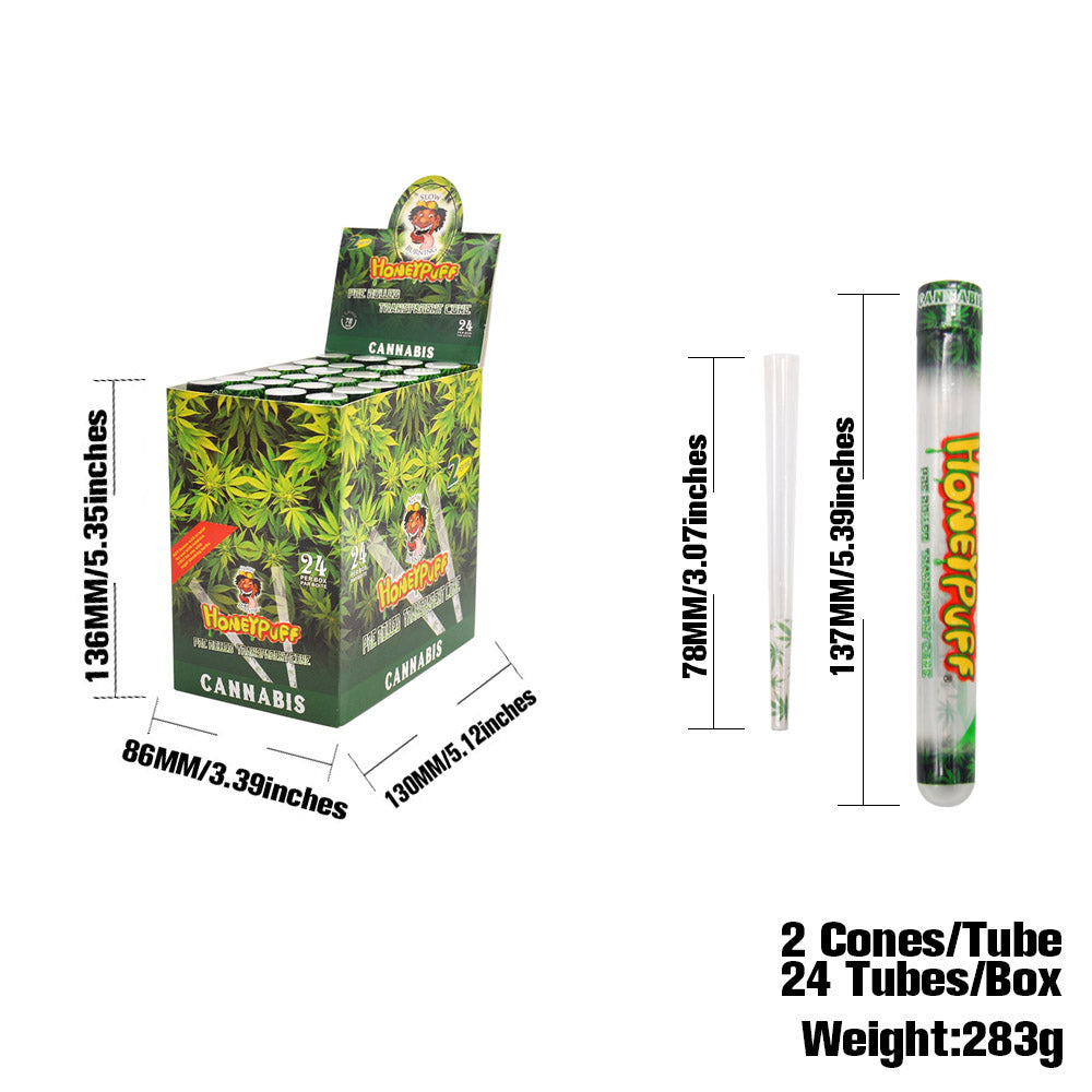 HONEYPUFF-Vorgerollte Tüten mit Cannabisgeschmack, durchsichtige Zigarettenpapiere, vorgerollte Zigarettenpapiere der Größe 1 1/4 mit Tips, 2 Stück pro Tube
