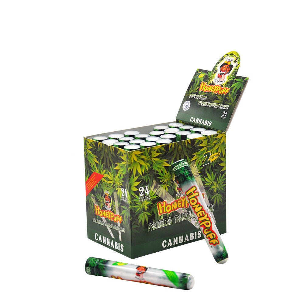 HONEYPUFF-Vorgerollte Tüten mit Cannabisgeschmack, durchsichtige Zigarettenpapiere, vorgerollte Zigarettenpapiere der Größe 1 1/4 mit Tips, 2 Stück pro Tube
