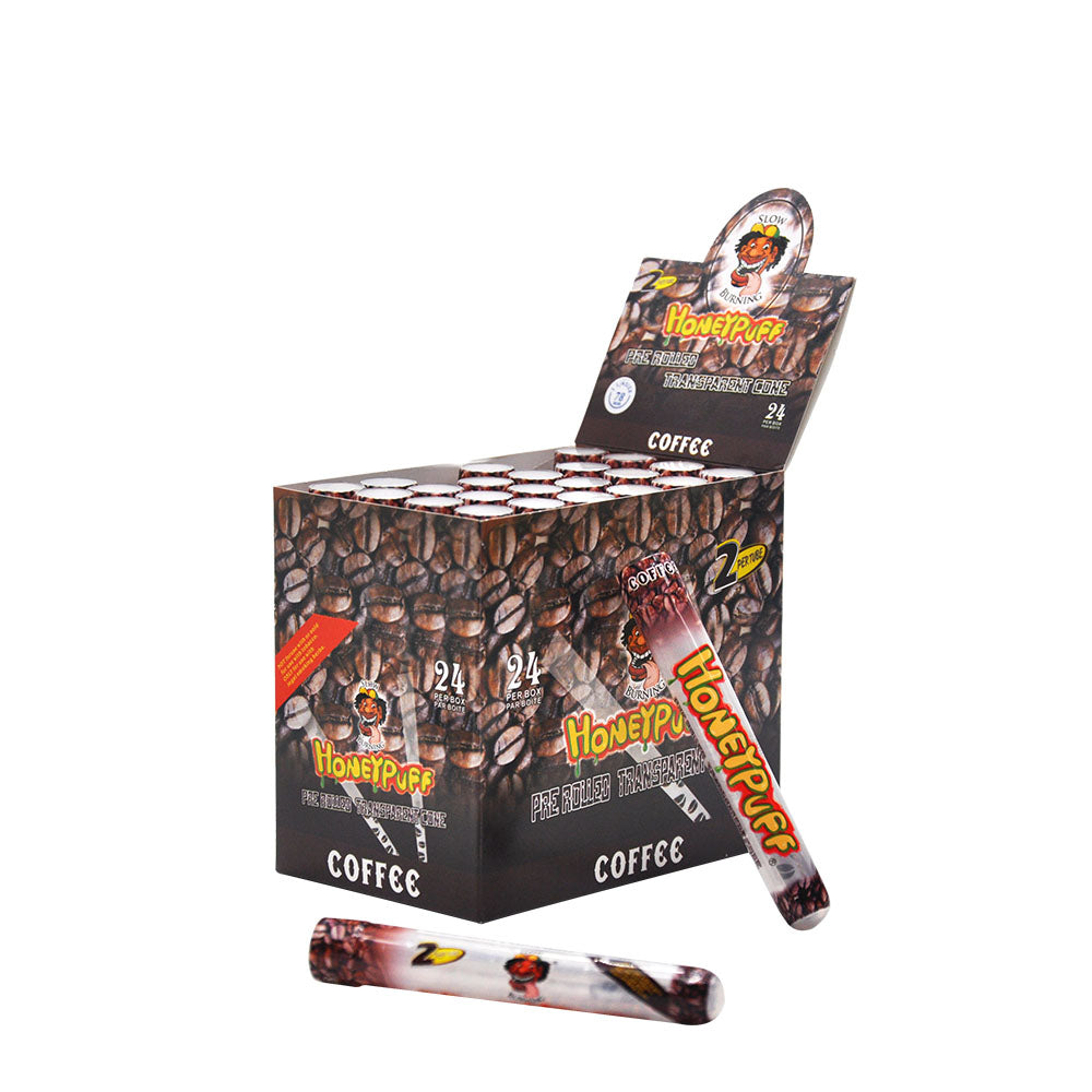 HONEYPUFF 1 1/4 Größe Kaffeegeschmack Vorgerollte Tüten, durchsichtige Zigarettenpapiere, 2 Stück/Tube, 24 Tuben/Box