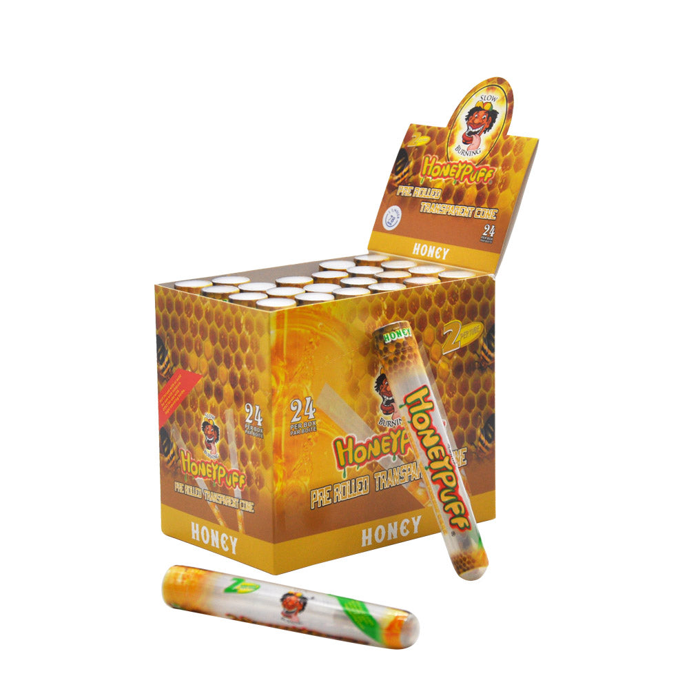 HONEYPUFF Vorgerollte Tüten mit Honiggeschmack, durchsichtige Zigarettenpapiere, vorgerollte Zigarettenpapiere der Größe 1 1/4 mit Tips, 2 Stück pro Tube