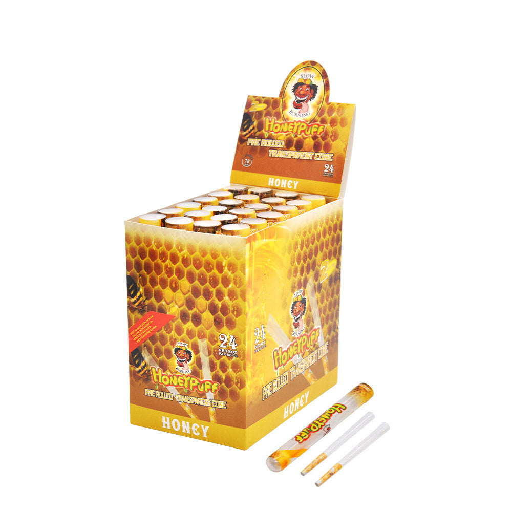 HONEYPUFF Vorgerollte Tüten mit Honiggeschmack, durchsichtige Zigarettenpapiere, vorgerollte Zigarettenpapiere der Größe 1 1/4 mit Tips, 2 Stück pro Tube