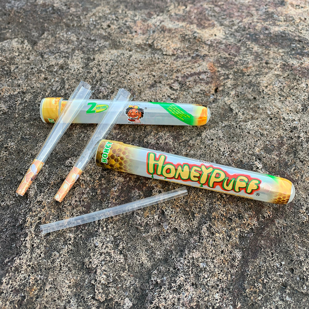 HONEYPUFF Vorgerollte Tüten mit Honiggeschmack, durchsichtige Zigarettenpapiere, vorgerollte Zigarettenpapiere der Größe 1 1/4 mit Tips, 2 Stück pro Tube
