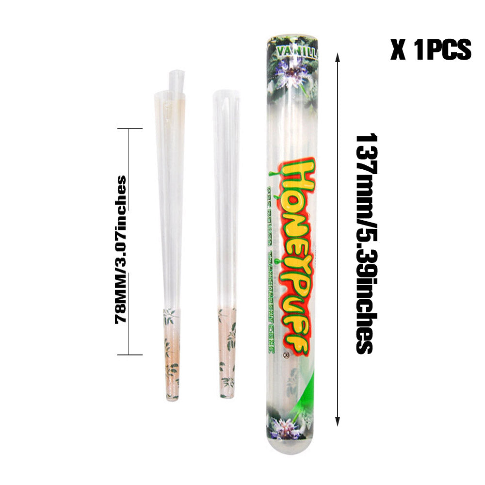 HONEYPUFF Vanillegeschmack, vorgerollte Tüten, durchsichtige Zigarettenpapiere, vorgerollte Zigarettenpapiere der Größe 1 1/4 mit Tips, 2 Stück pro Tube