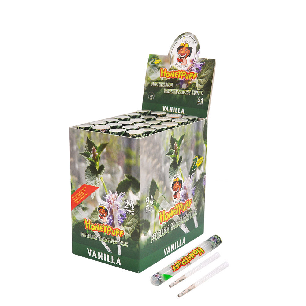 HONEYPUFF Vanillegeschmack, vorgerollte Tüten, durchsichtige Zigarettenpapiere, vorgerollte Zigarettenpapiere der Größe 1 1/4 mit Tips, 2 Stück pro Tube