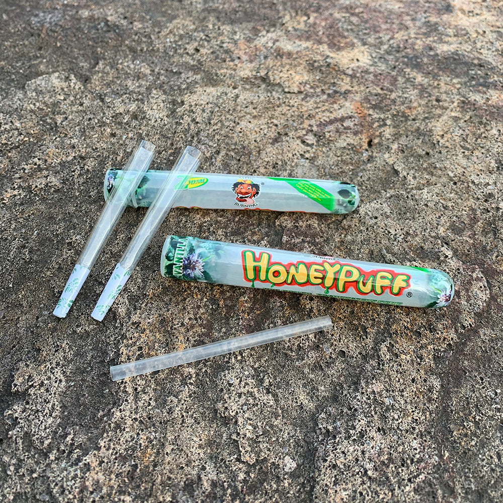 HONEYPUFF Vanillegeschmack, vorgerollte Tüten, durchsichtige Zigarettenpapiere, vorgerollte Zigarettenpapiere der Größe 1 1/4 mit Tips, 2 Stück pro Tube