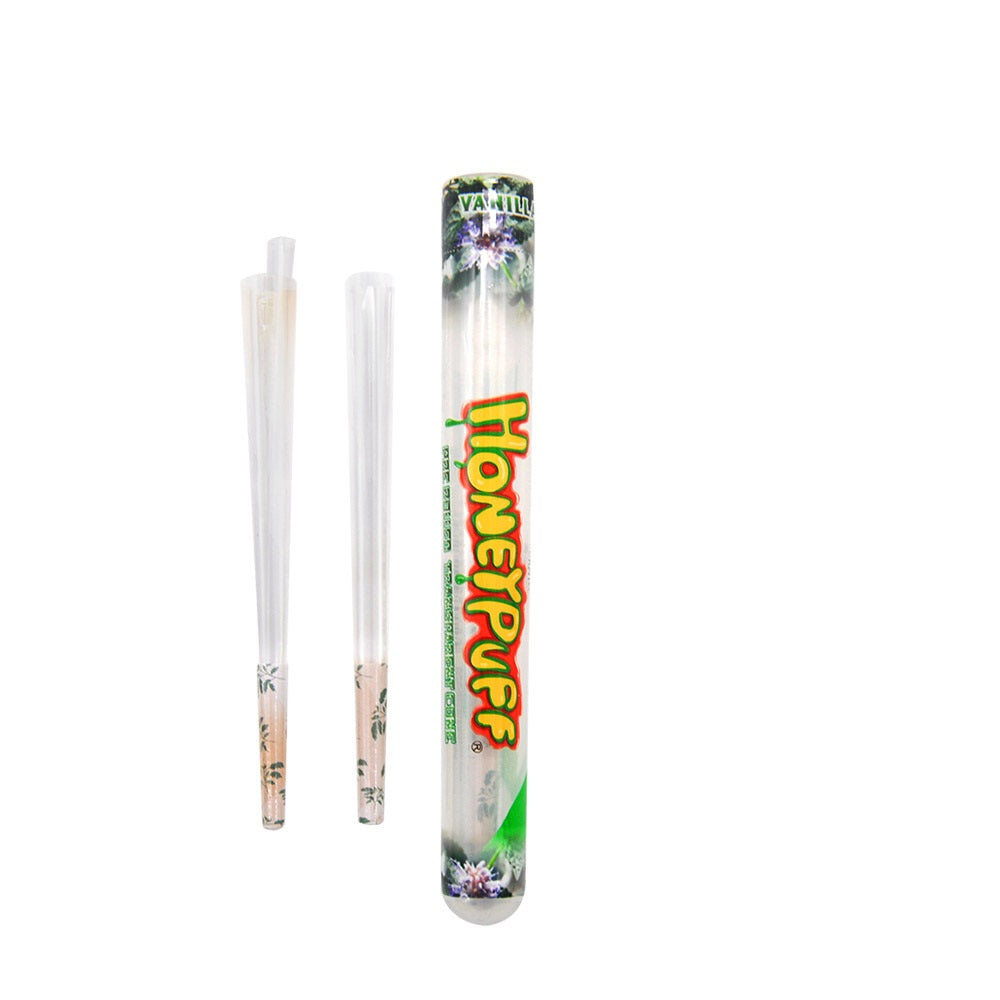 HONEYPUFF Vanillegeschmack, vorgerollte Tüten, durchsichtige Zigarettenpapiere, vorgerollte Zigarettenpapiere der Größe 1 1/4 mit Tips, 2 Stück pro Tube