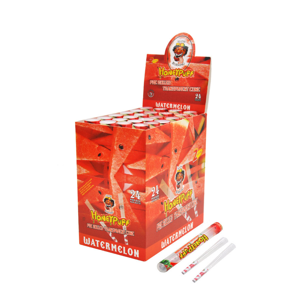 HONEYPUFF Wassermelonengeschmack, vorgerollte Tüten, transparente Zigarettenpapiere, vorgerollte Zigarettenpapiere der Größe 1 1/4 mit Tips, 2 Stück pro Tube