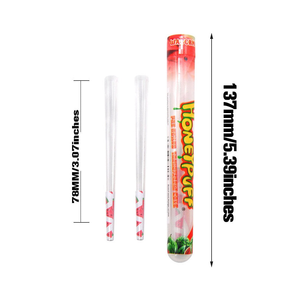 HONEYPUFF Wassermelonengeschmack, vorgerollte Tüten, transparente Zigarettenpapiere, vorgerollte Zigarettenpapiere der Größe 1 1/4 mit Tips, 2 Stück pro Tube