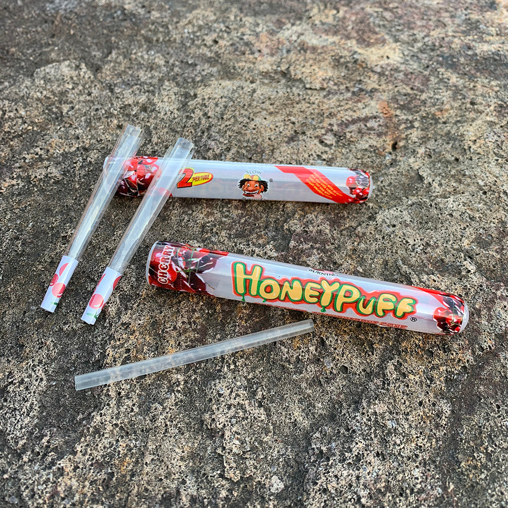 HONEYPUFF Kirschgeschmack, vorgerollte Tüten, transparente Zigarettenpapiere, vorgerolltes Zigarettenpapier der Größe 1 1/4 mit Tips, 2 Stück/Tube
