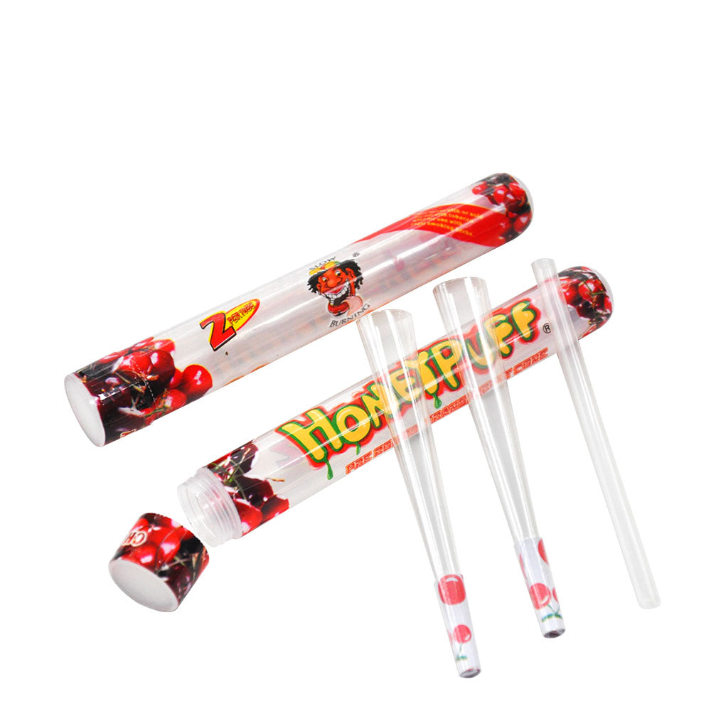 HONEYPUFF Kirschgeschmack, vorgerollte Tüten, transparente Zigarettenpapiere, vorgerolltes Zigarettenpapier der Größe 1 1/4 mit Tips, 2 Stück/Tube