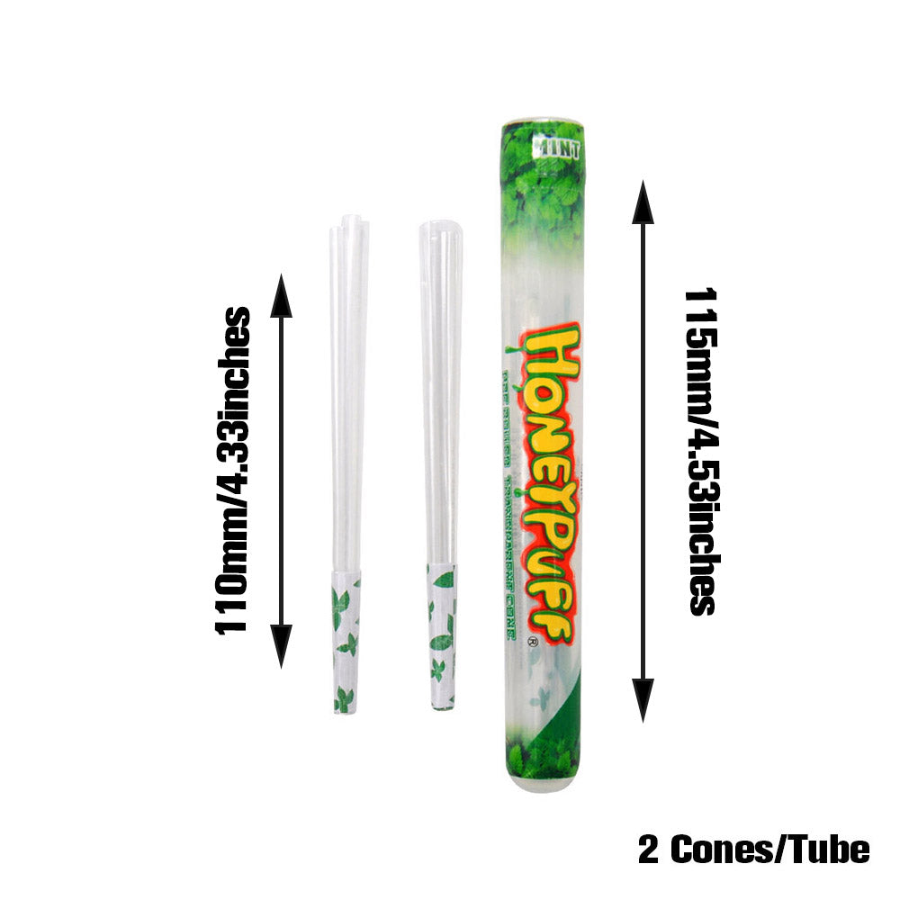 HONEYPUFF Mint Flavored Pre Rolled Cones, King Size Pre Rolled Rolling Paper with Tips, Transparent & Slow Burning Rolled Paper, 2 PCS per Tube