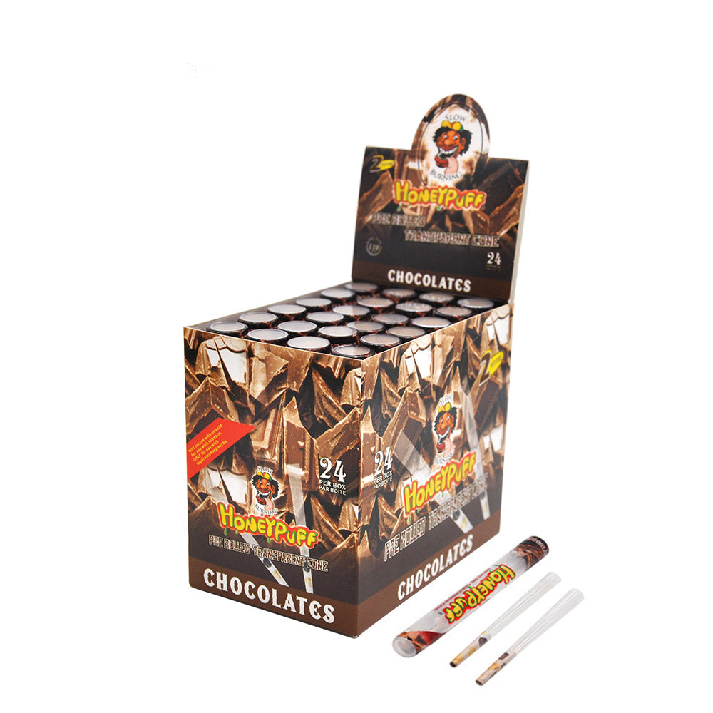 HONEYPUFF Chocolate Flavored Pre Rolled Cones, Clear Rolling Papers, King Size Pre Rolled Rolling Paper with Tips, 2 PCS per Tube