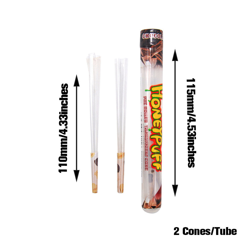 HONEYPUFF Chocolate Flavored Pre Rolled Cones, Clear Rolling Papers, King Size Pre Rolled Rolling Paper with Tips, 2 PCS per Tube