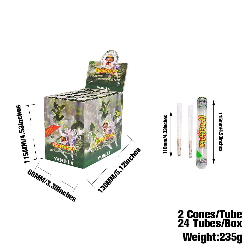 HONEYPUFF Vanilla Flavor Pre Rolled Cones, Clear Rolling Papers, King Size Pre Rolled Rolling Paper with Tips, 2 PCS per Tube